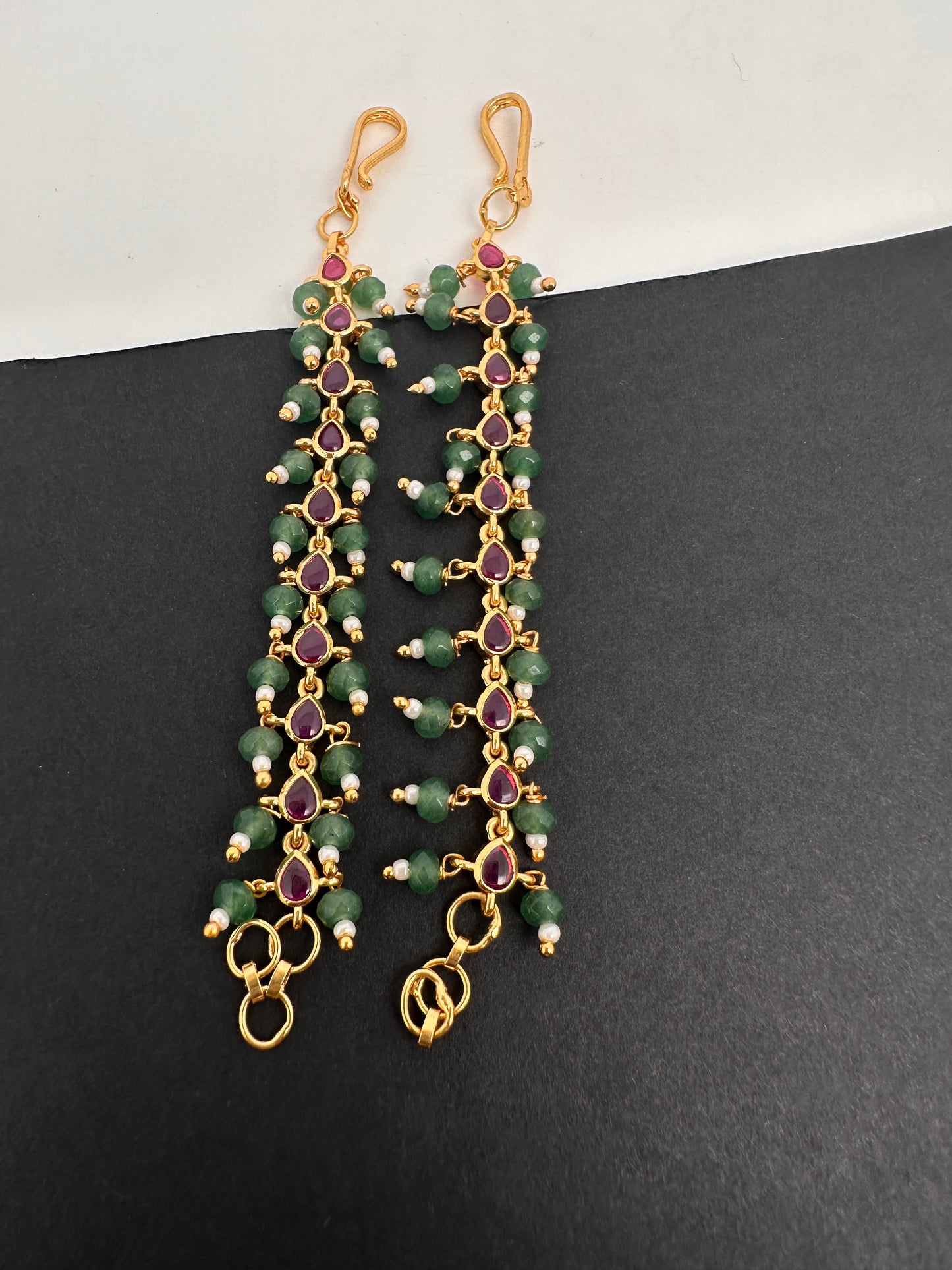 Jadau Kundan Green Beads Matilu Earchain - 
