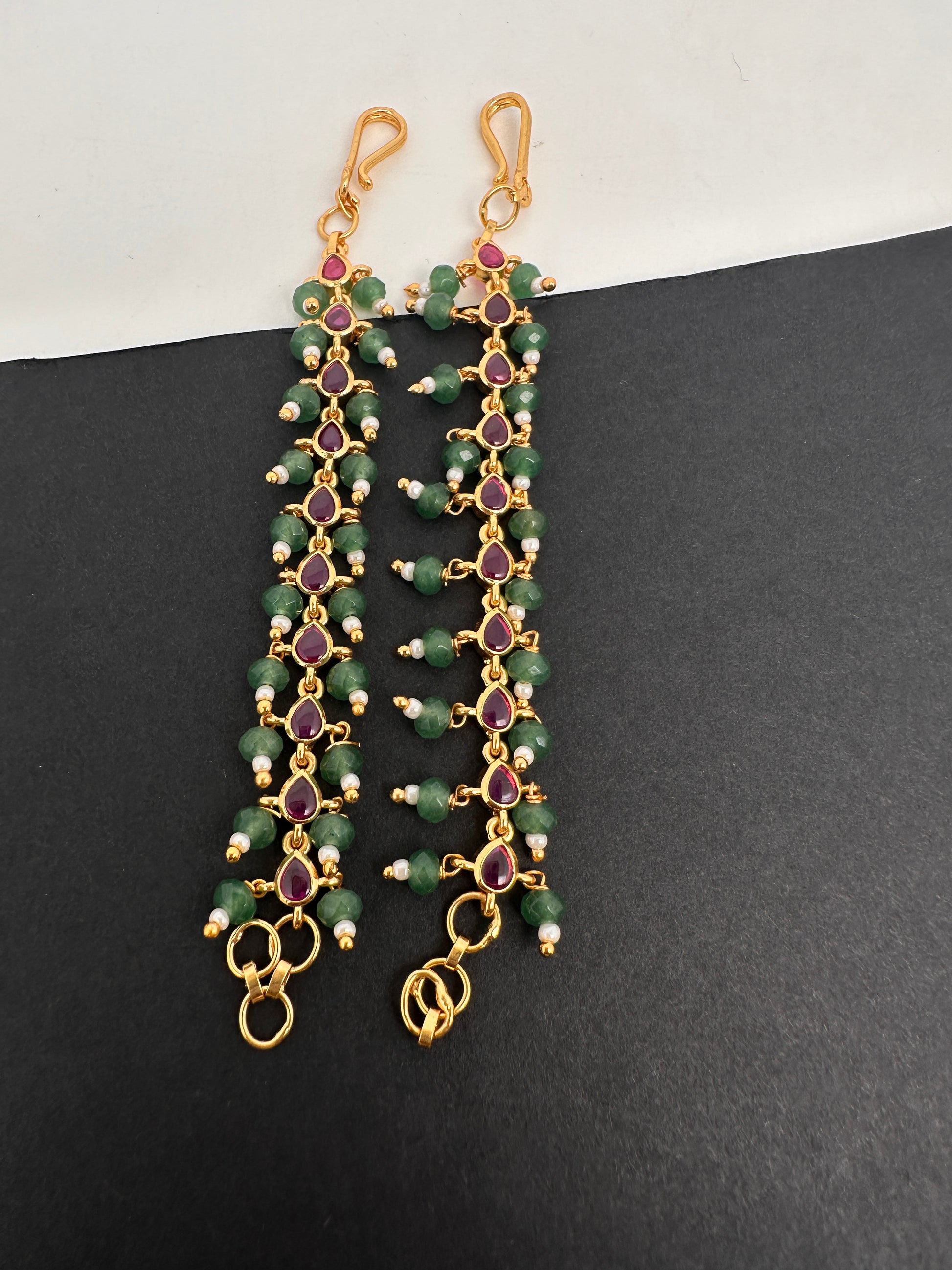 Jadau Kundan Green Beads Matilu Earchain - 