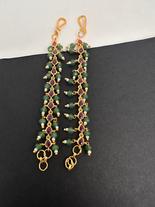 Jadau Kundan Green Beads Matilu Earchain - 
