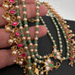 Jadau Kundan Green Beads Pearls Matilu Earchain Champasawaralu - 