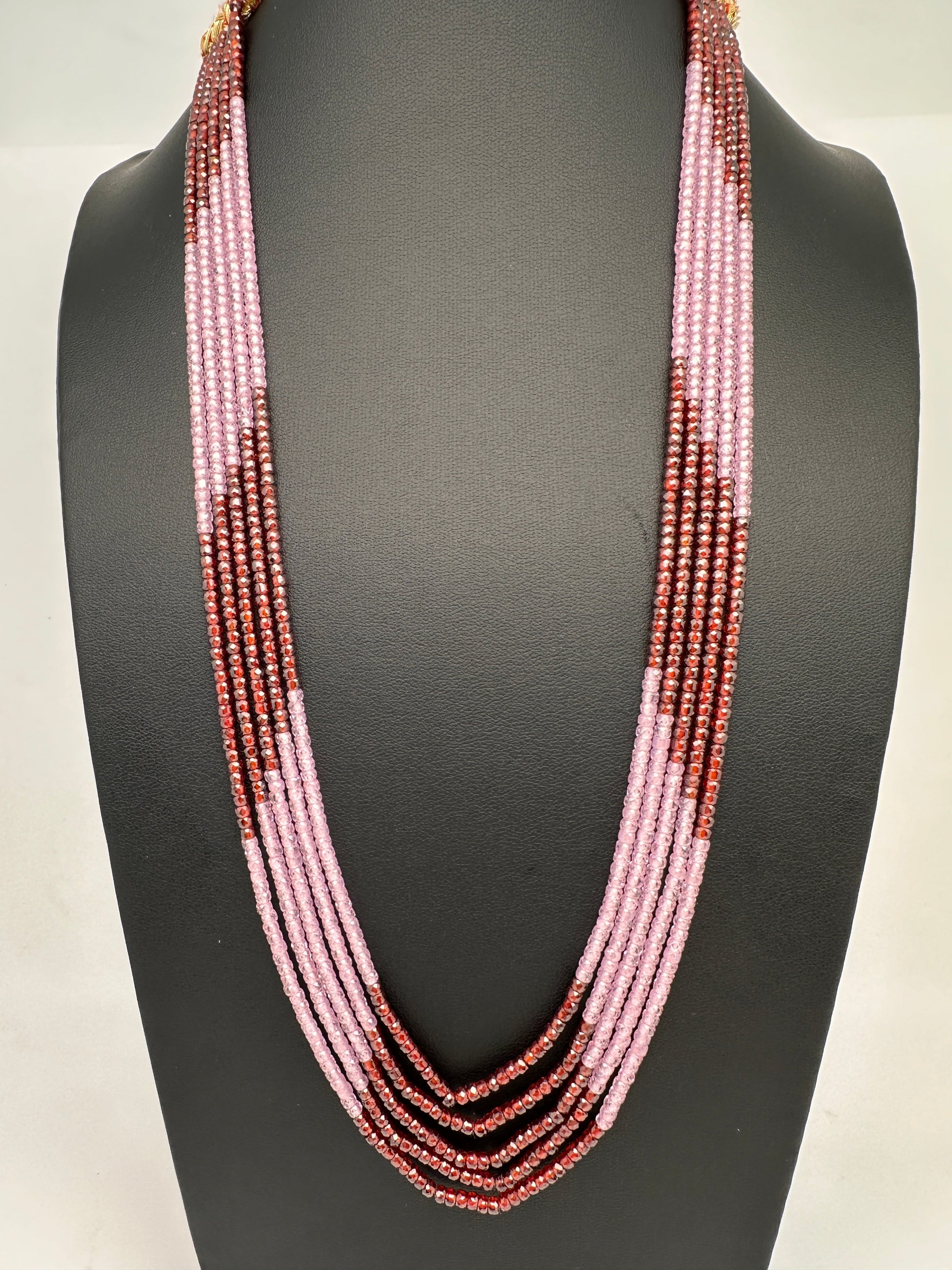 Crystal Onyx Beads Mala Necklace - Pink