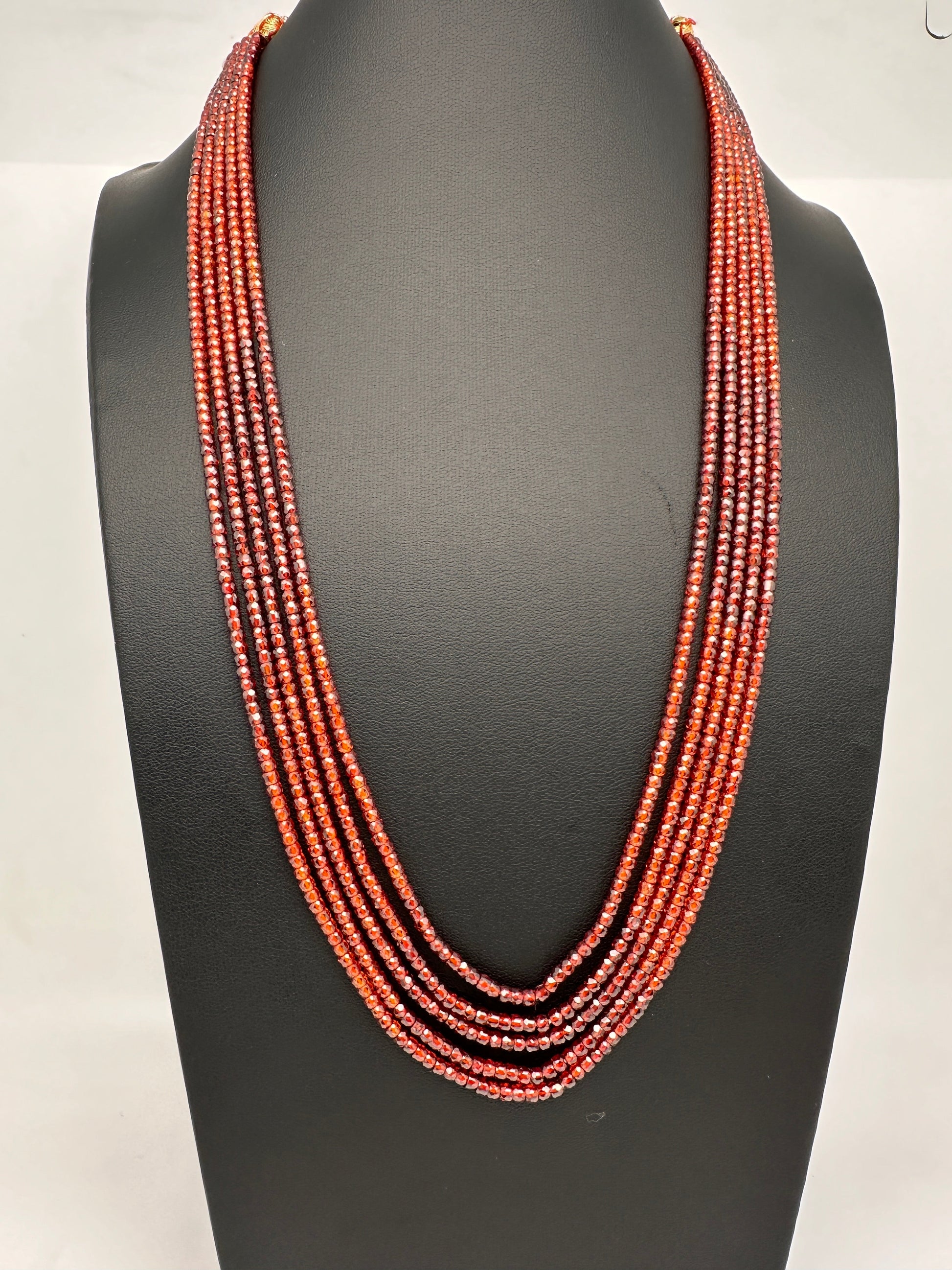 Crystal Onyx Beads Mala Necklace - Red