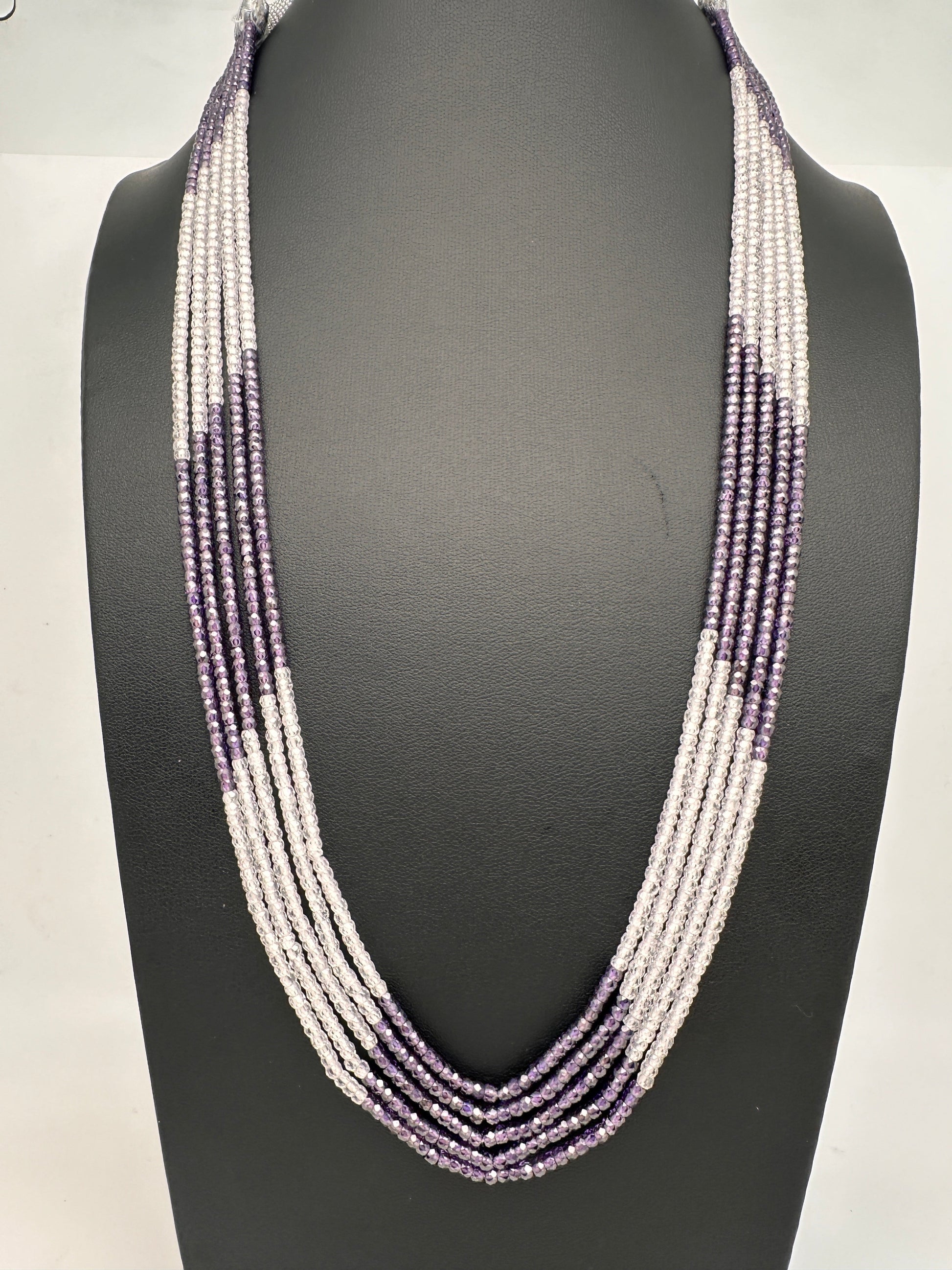 Crystal Onyx Beads Mala Necklace - Violet