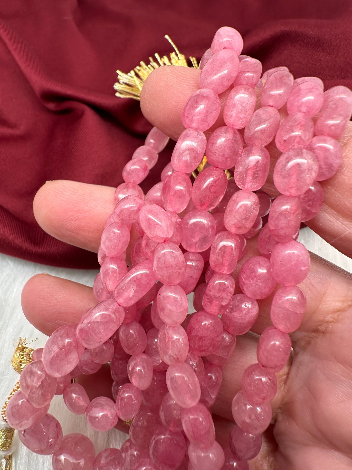 Pink Rose Quartz Beads Mala Necklace
