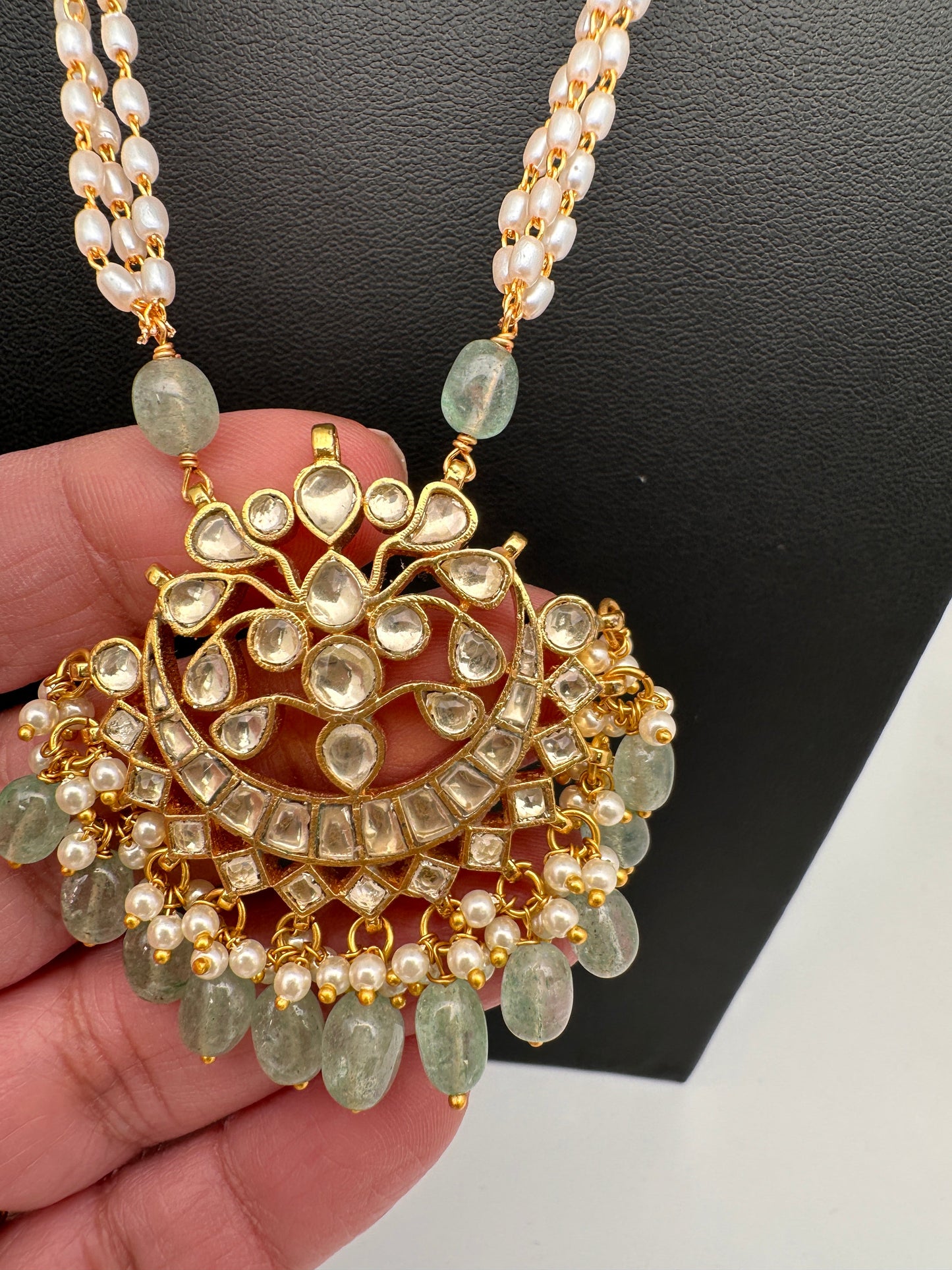 Jadau Kundan Pendent Rice Pearls Necklace