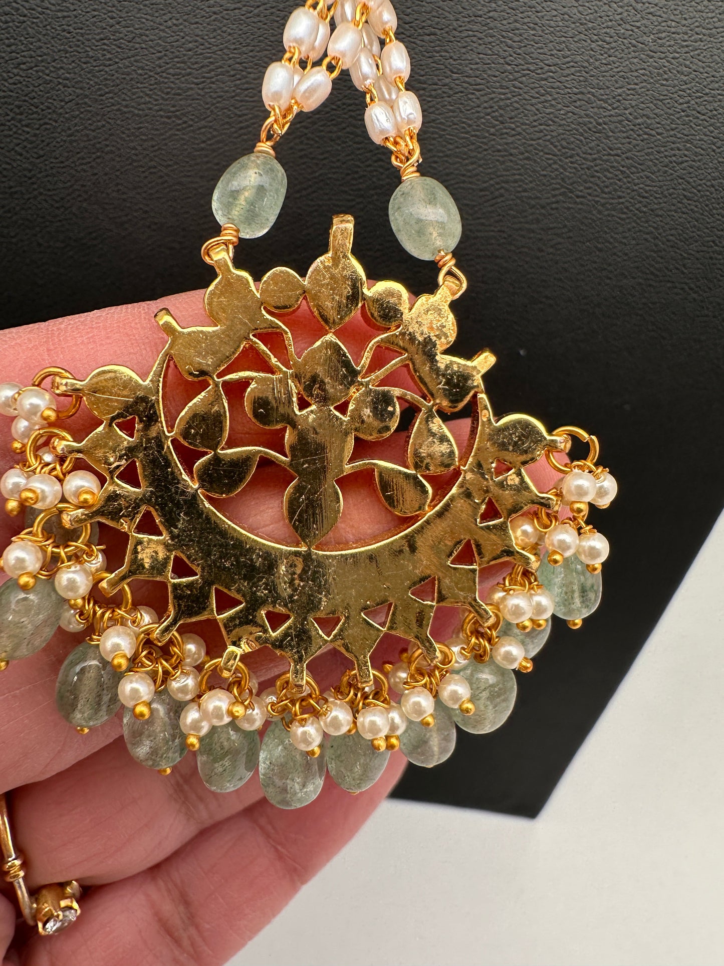 Jadau Kundan Pendent Rice Pearls Necklace