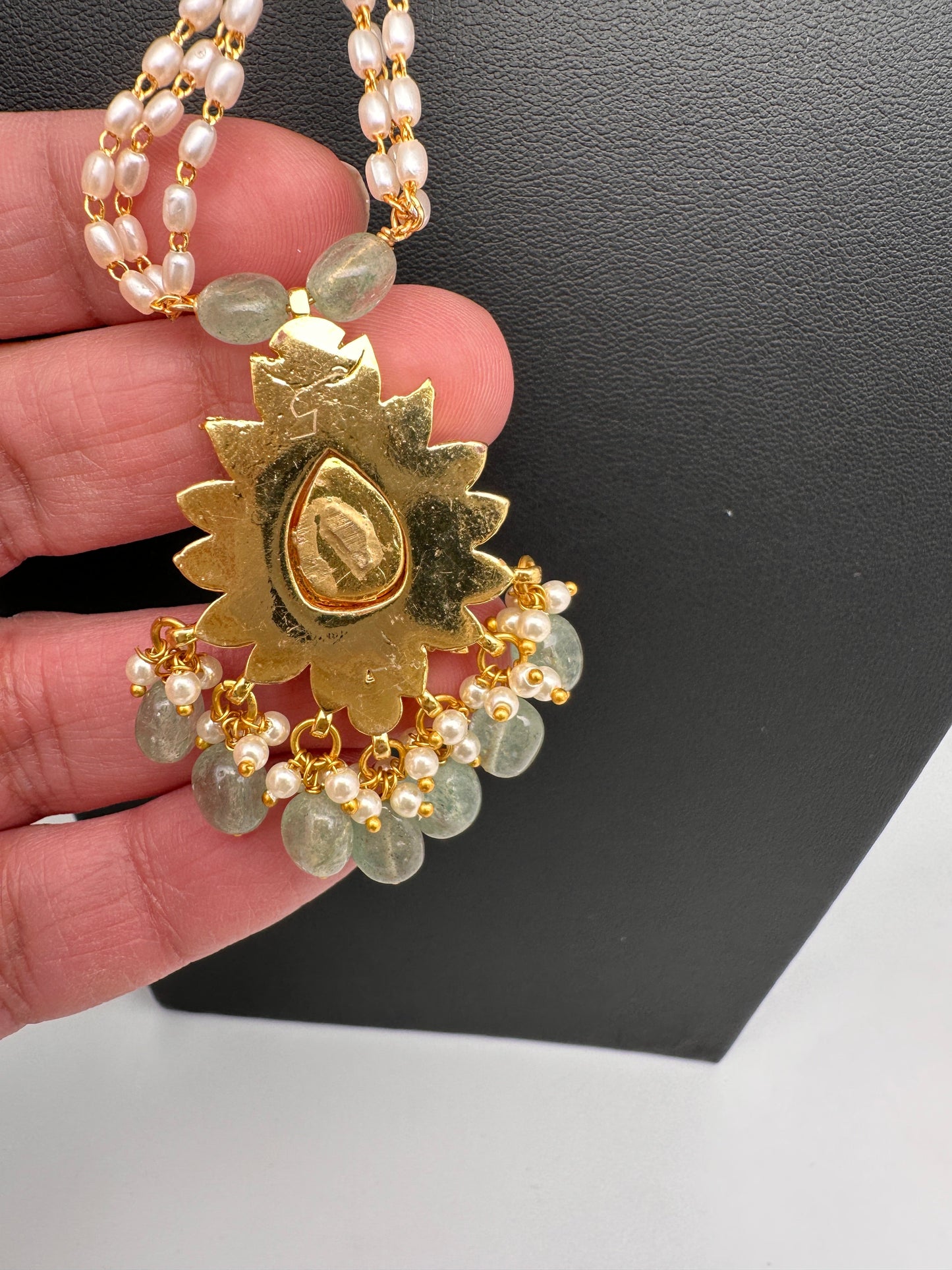 Jadau Kundan Pendent Rice Pearls Necklace