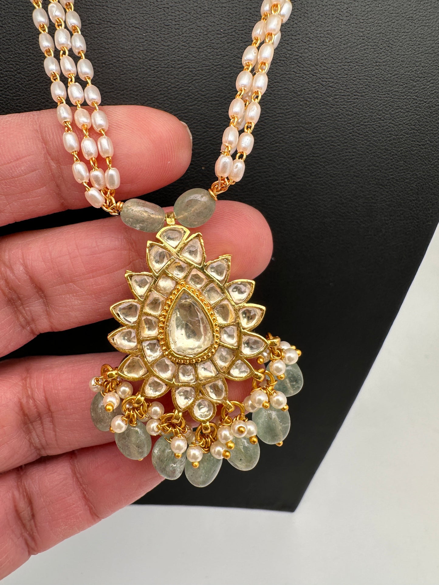 Jadau Kundan Pendent Rice Pearls Necklace