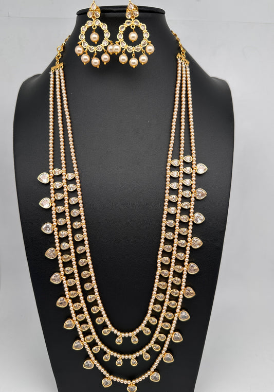 Multi layer CZ Pearls Teen Lada Necklace