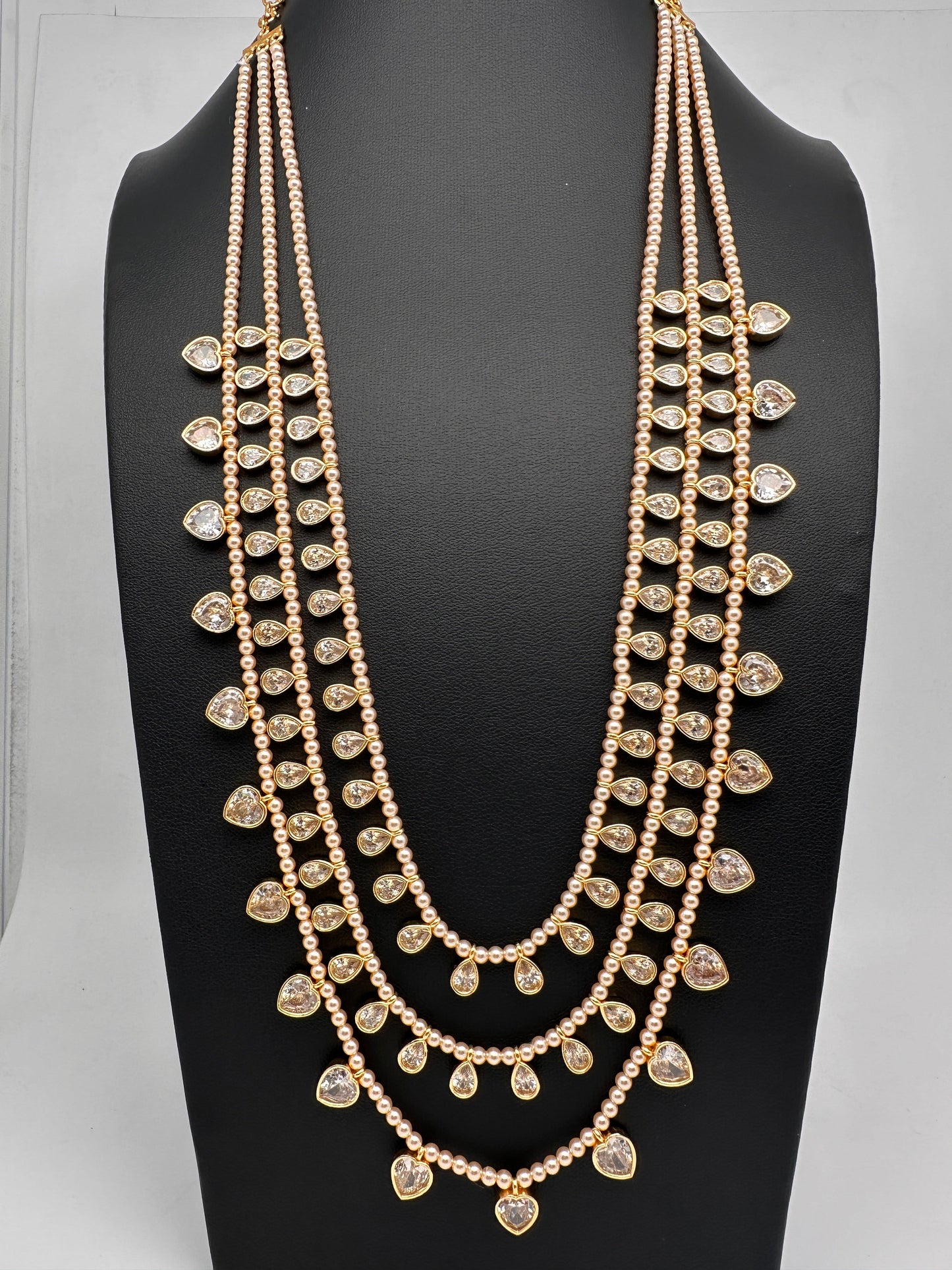 Multi layer CZ Pearls Teen Lada Necklace