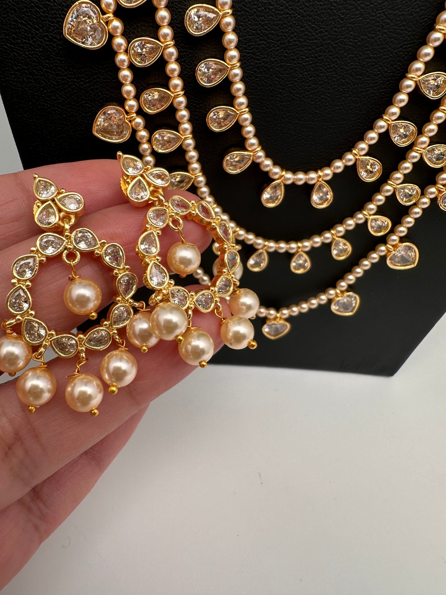 Multi layer CZ Pearls Teen Lada Necklace