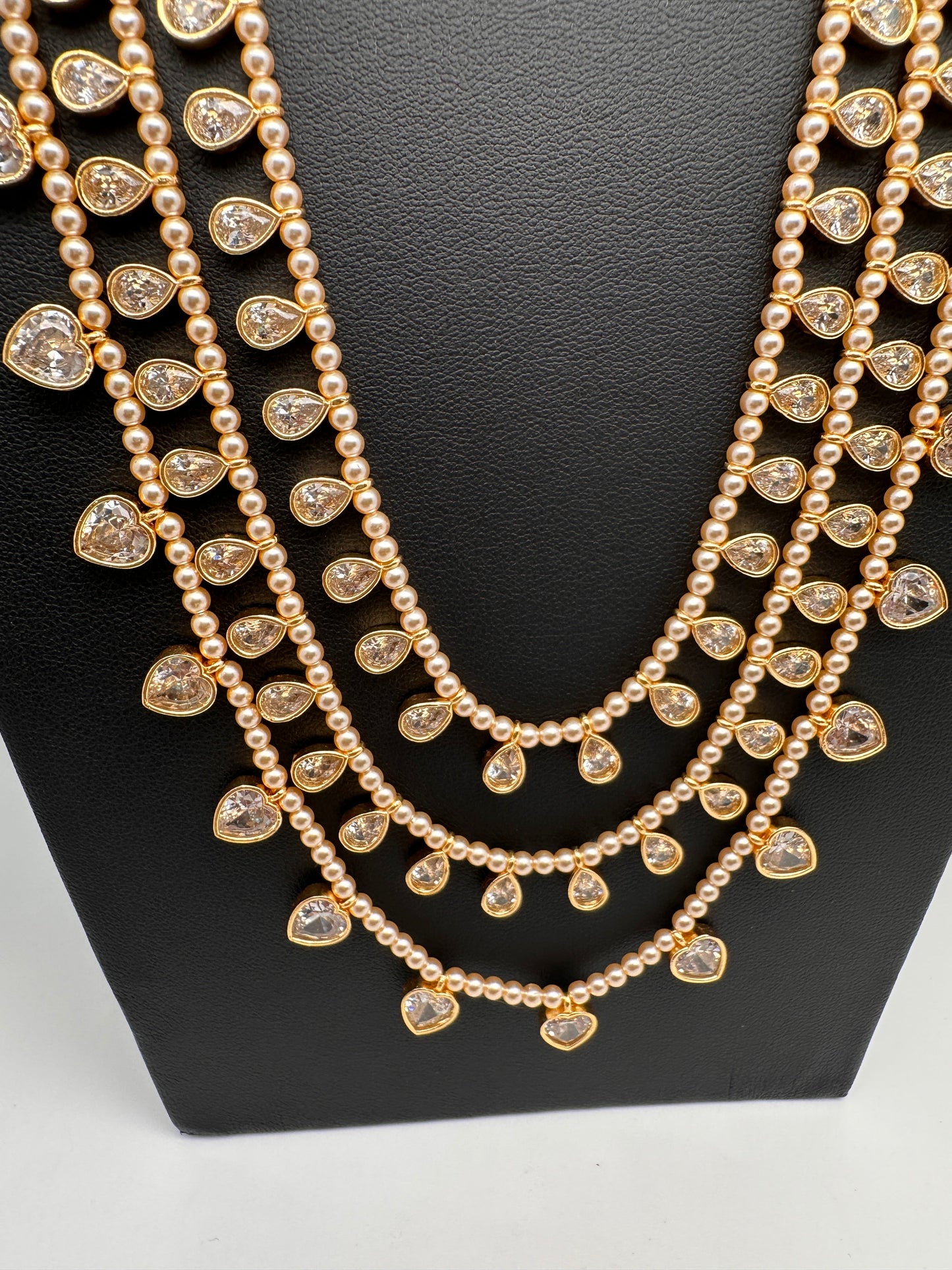 Multi layer CZ Pearls Teen Lada Necklace