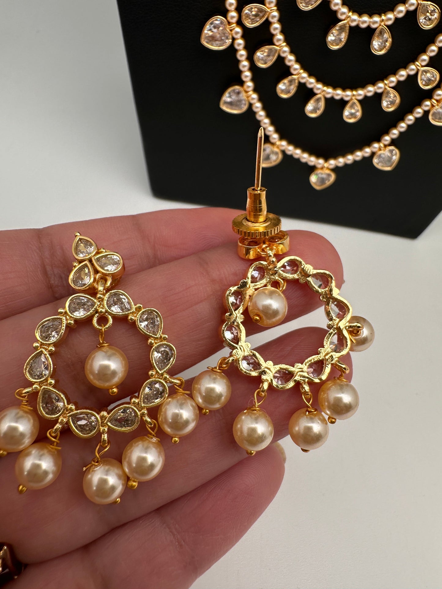 Multi layer CZ Pearls Teen Lada Necklace