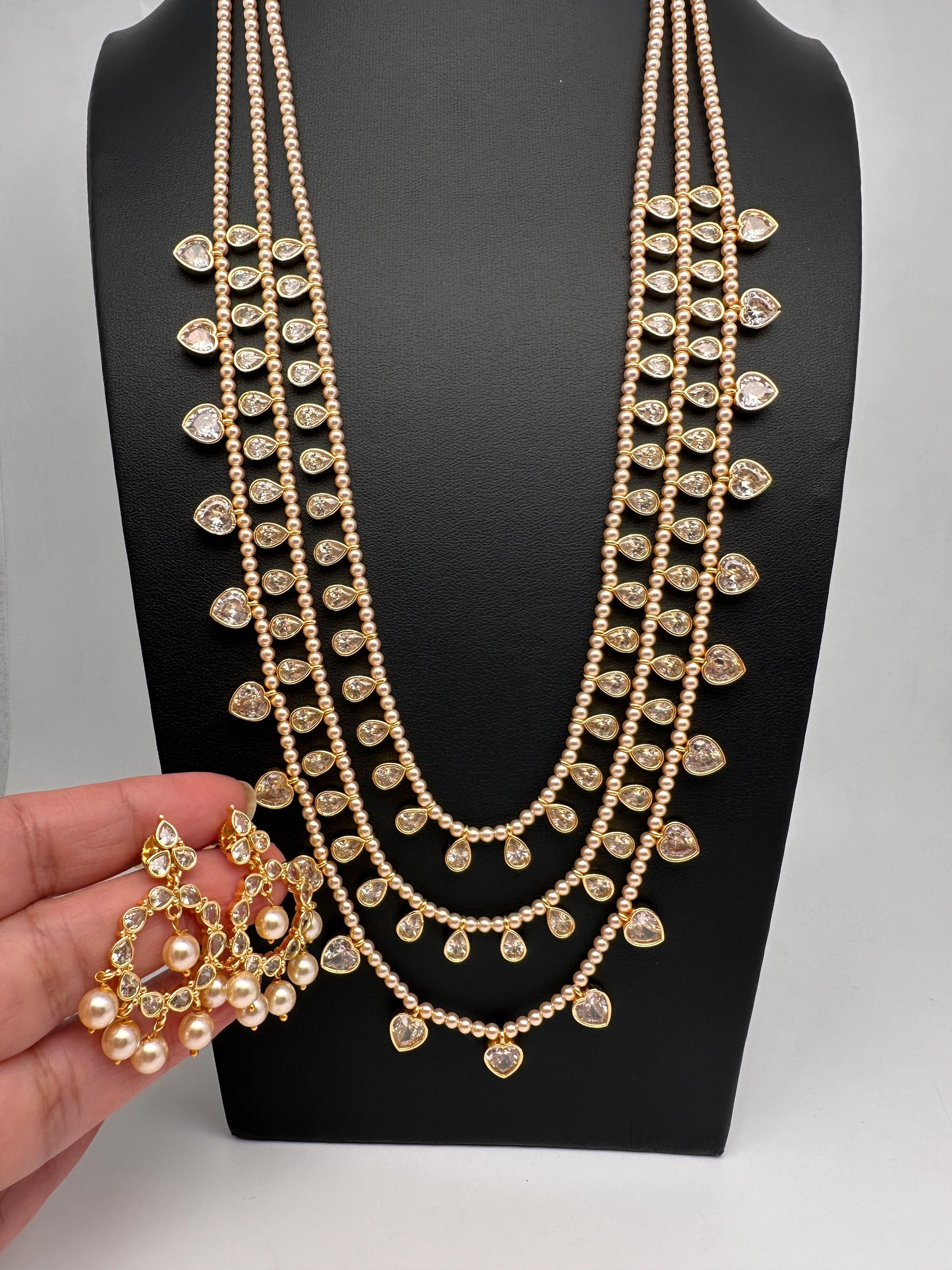Multi layer CZ Pearls Teen Lada Necklace