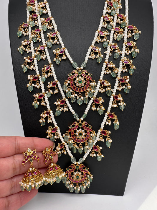 Peacock Multi layer Kemp Pearls Teen Lada Necklace