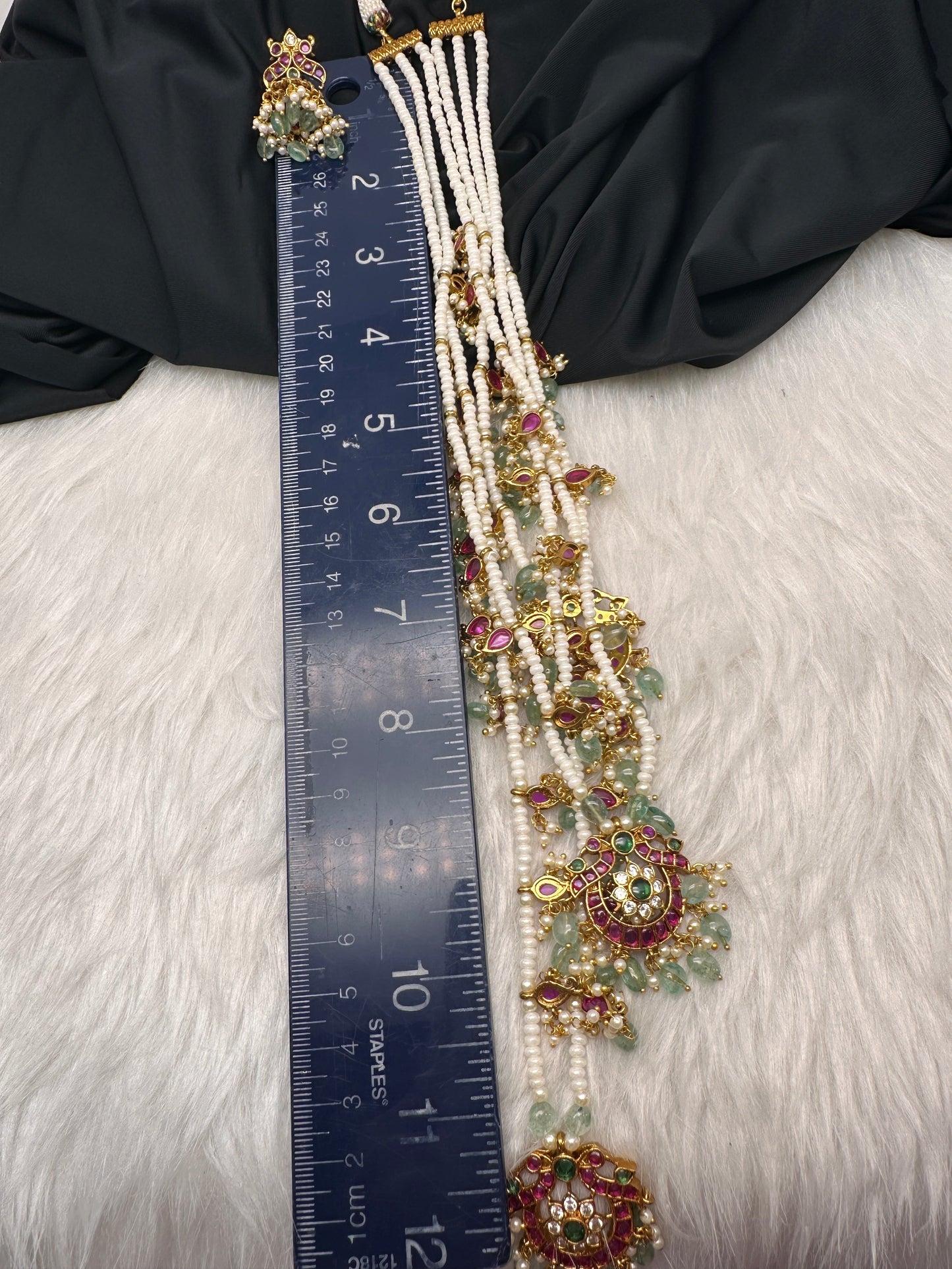 Peacock Multi layer Kemp Pearls Teen Lada Necklace