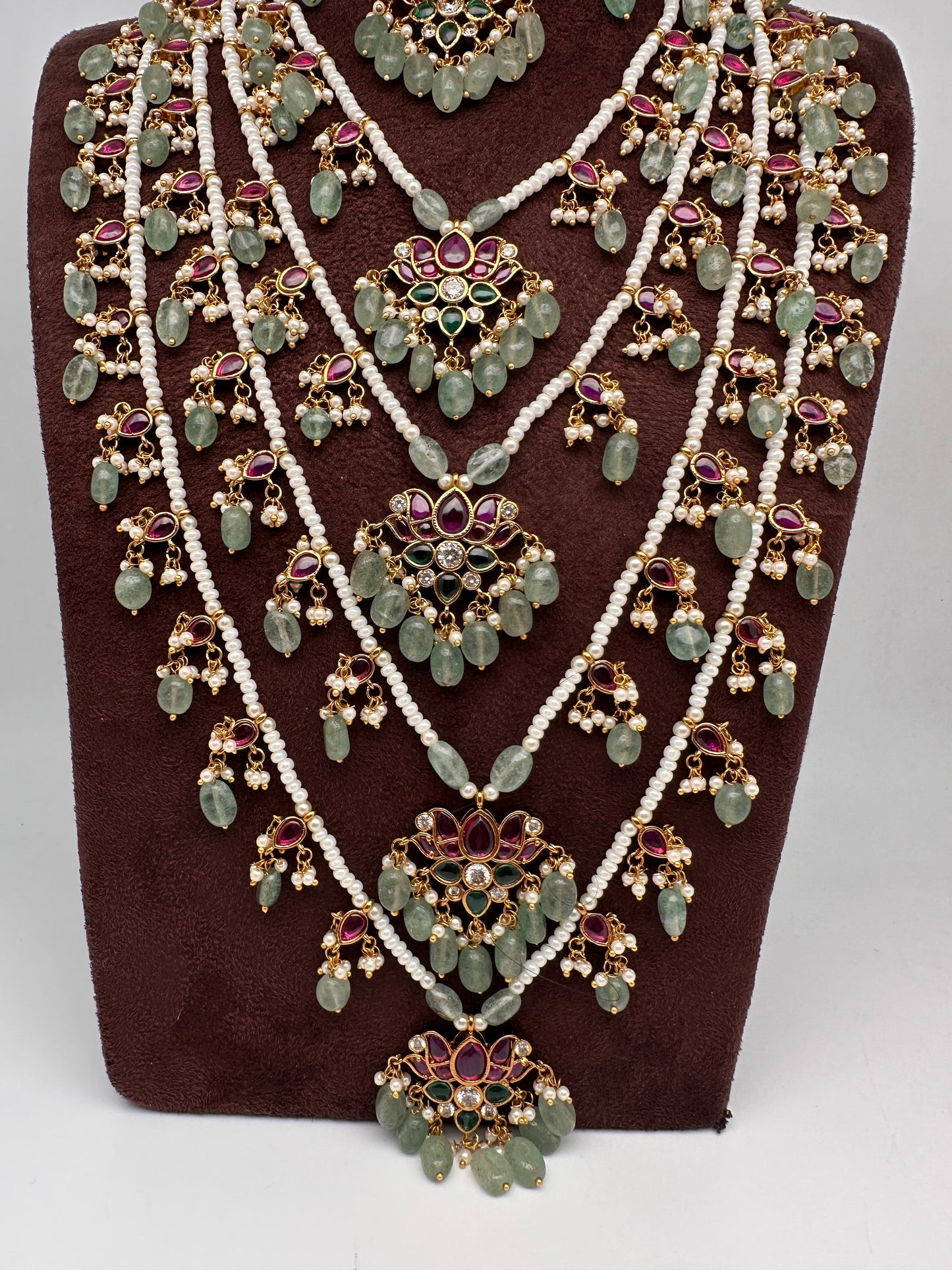 Multi layer Kemp Pearls Panch Lada Necklace