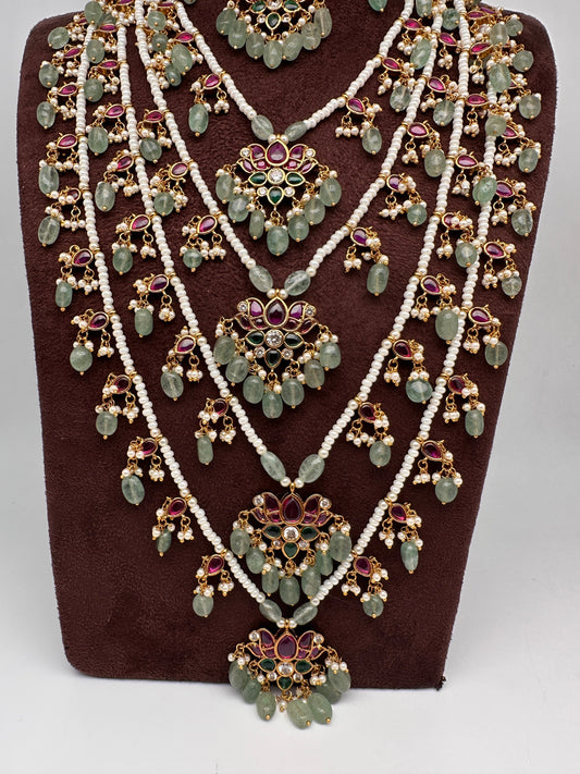 Multi layer Kemp Pearls Panch Lada Necklace