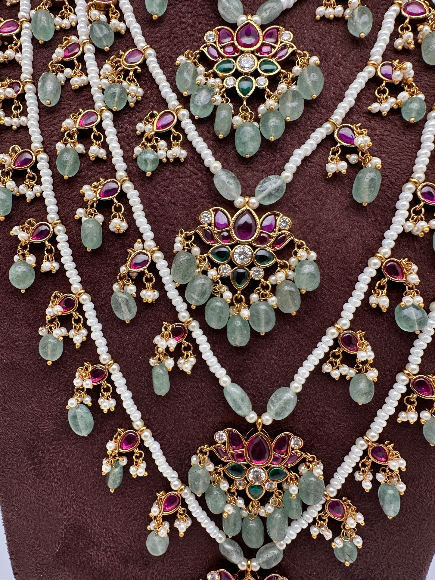 Multi layer Kemp Pearls Panch Lada Necklace