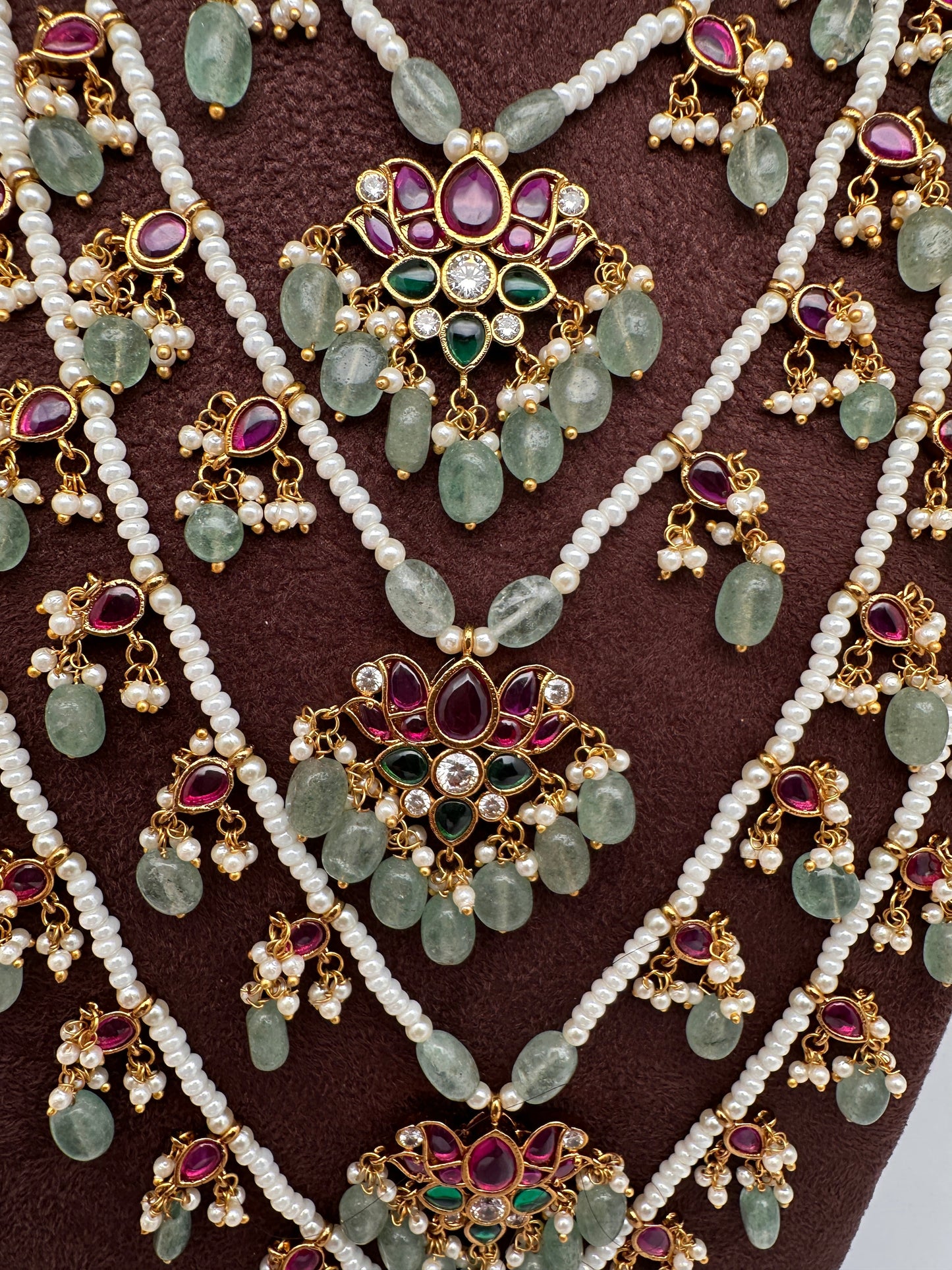 Multi layer Kemp Pearls Panch Lada Necklace