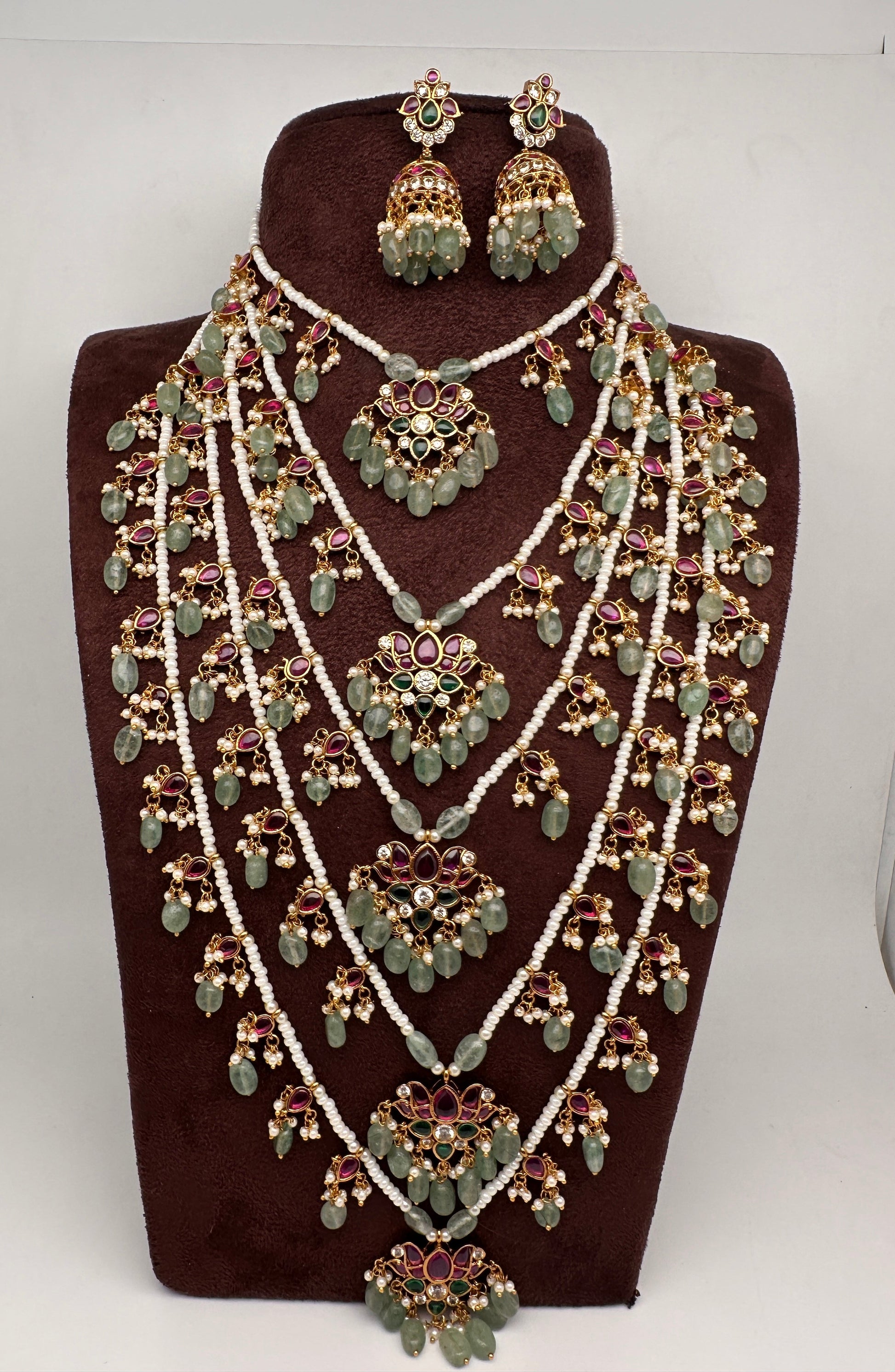 Multi layer Kemp Pearls Panch Lada Necklace