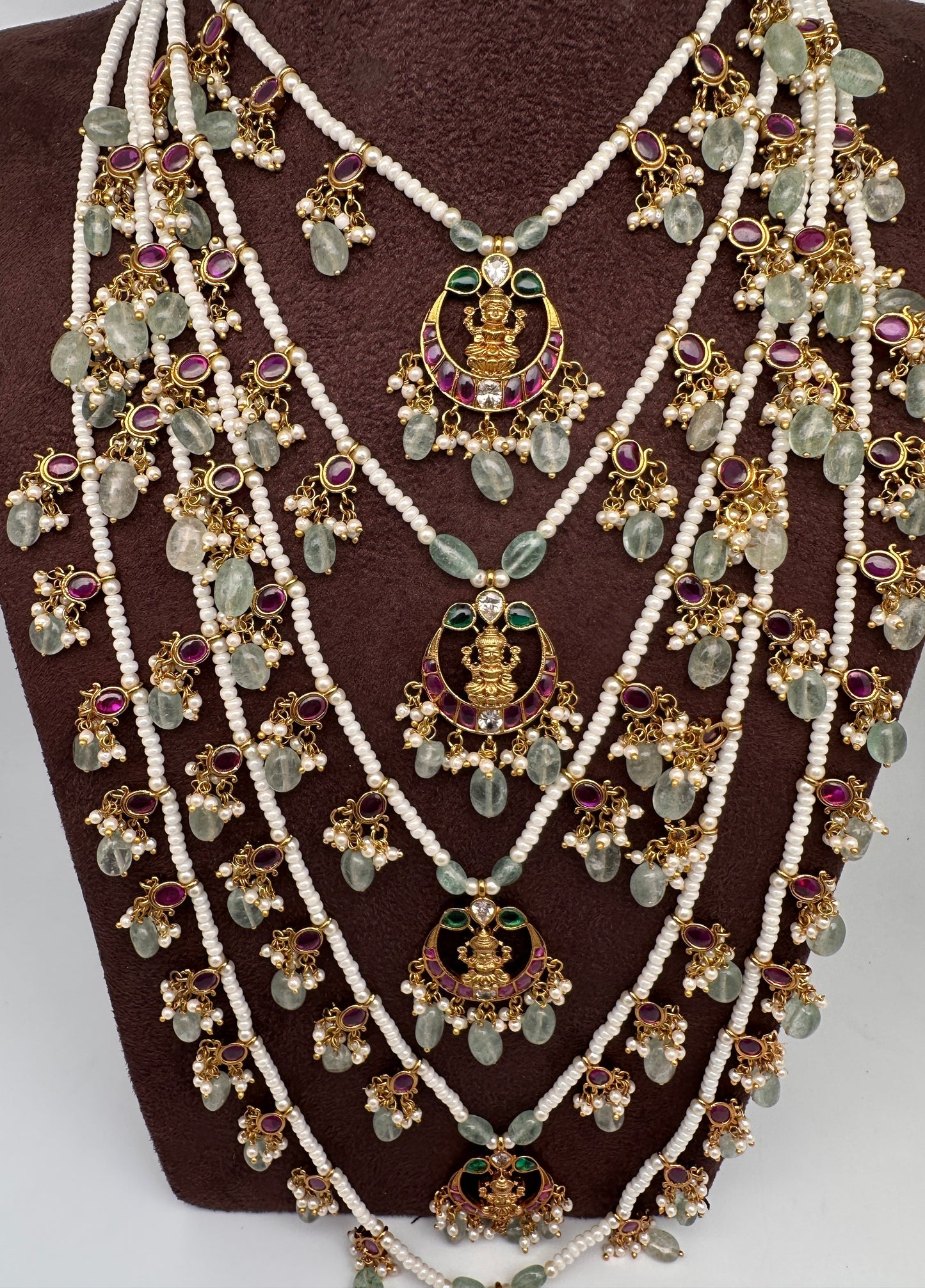 Multi layer Kemp Goddess Lakshmirls Panch Lada Necklace