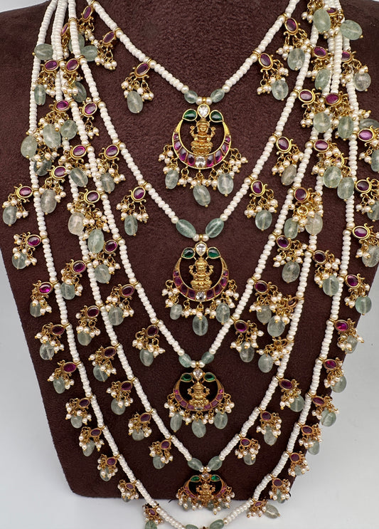 Multi layer Kemp Goddess Lakshmirls Panch Lada Necklace