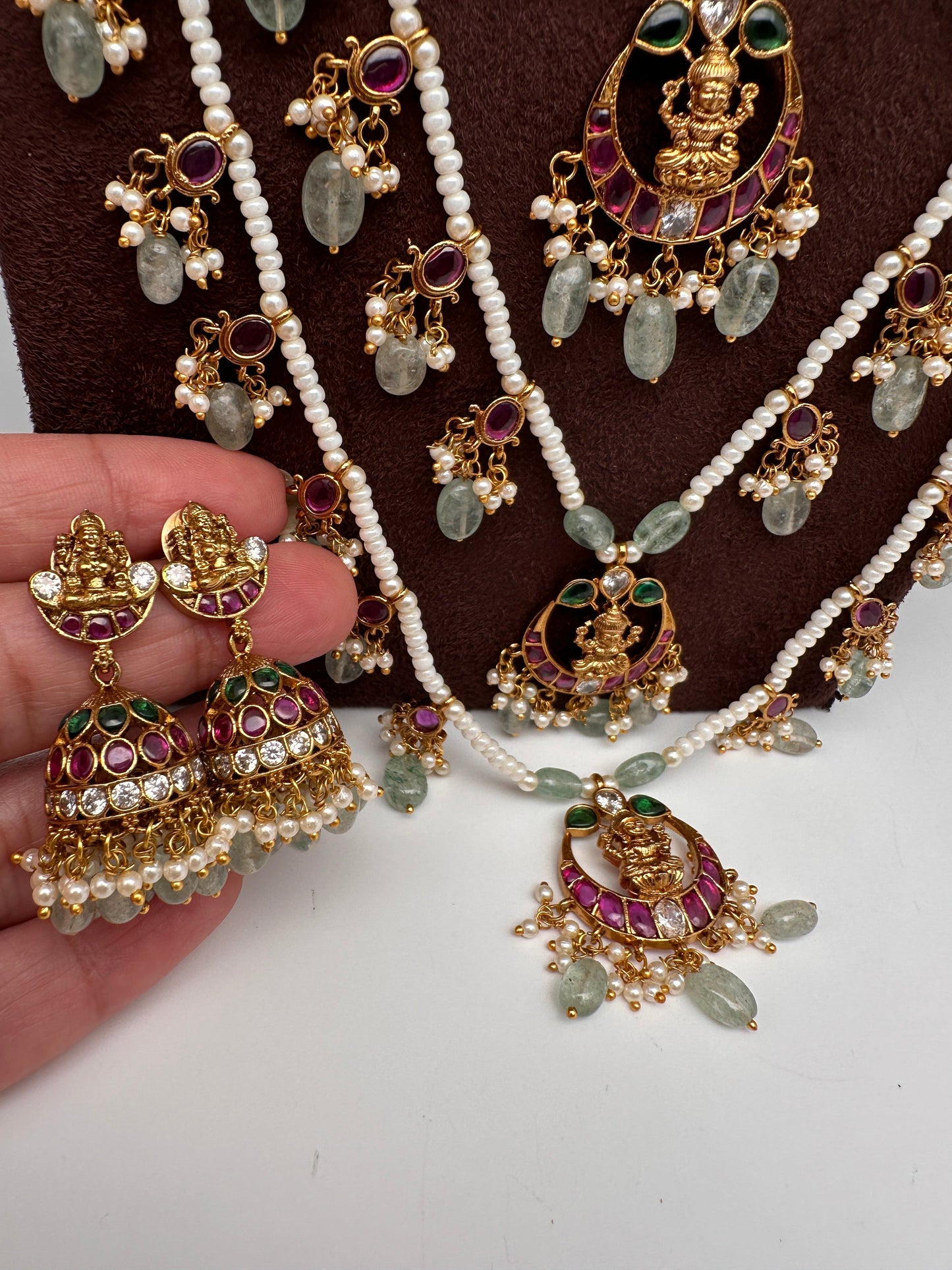 Multi layer Kemp Goddess Lakshmirls Panch Lada Necklace