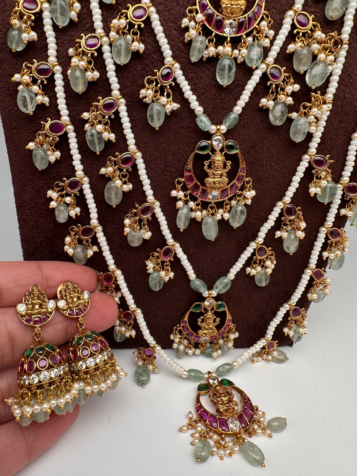 Multi layer Kemp Goddess Lakshmirls Panch Lada Necklace