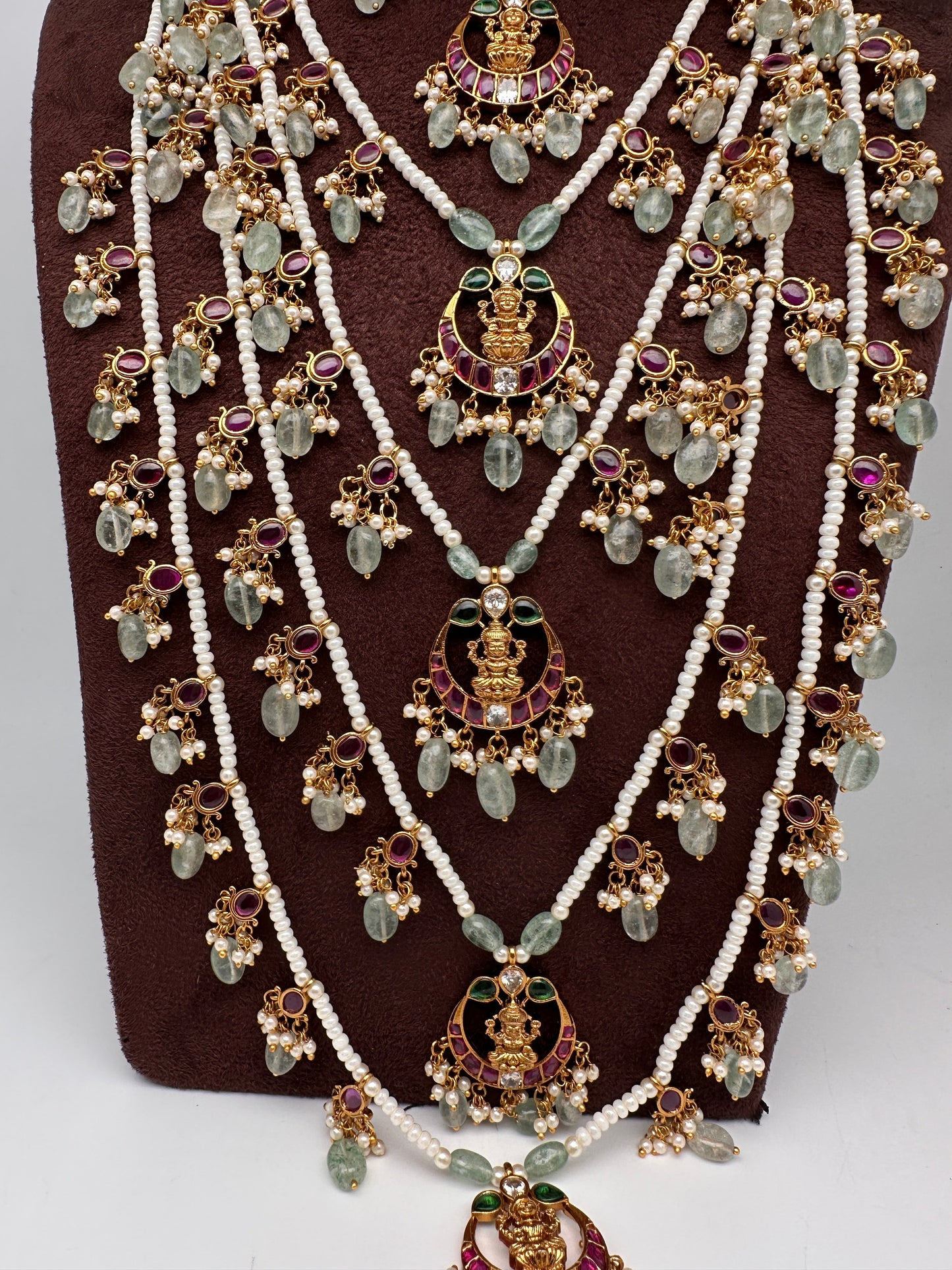 Multi layer Kemp Goddess Lakshmirls Panch Lada Necklace