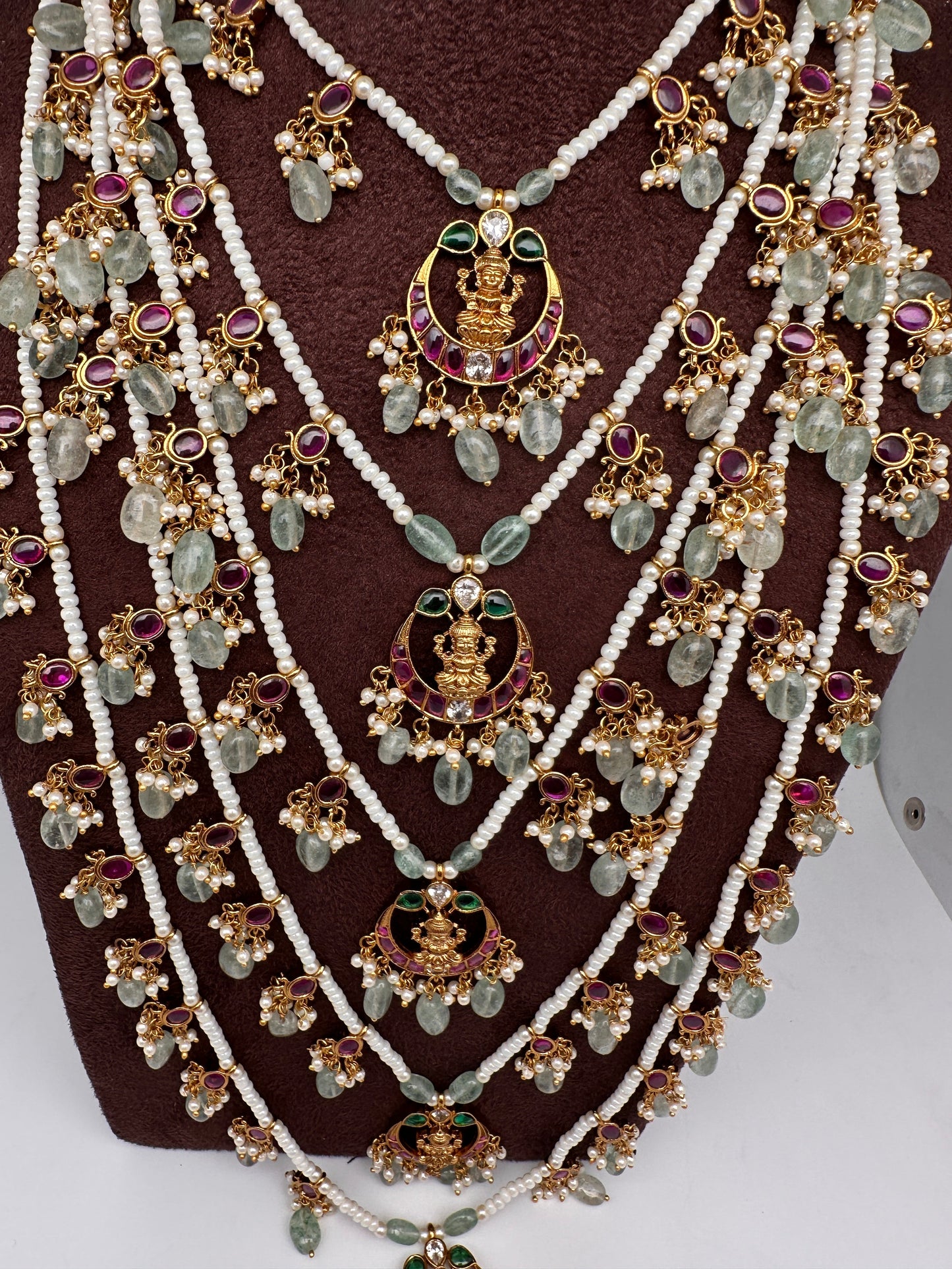 Multi layer Kemp Goddess Lakshmirls Panch Lada Necklace