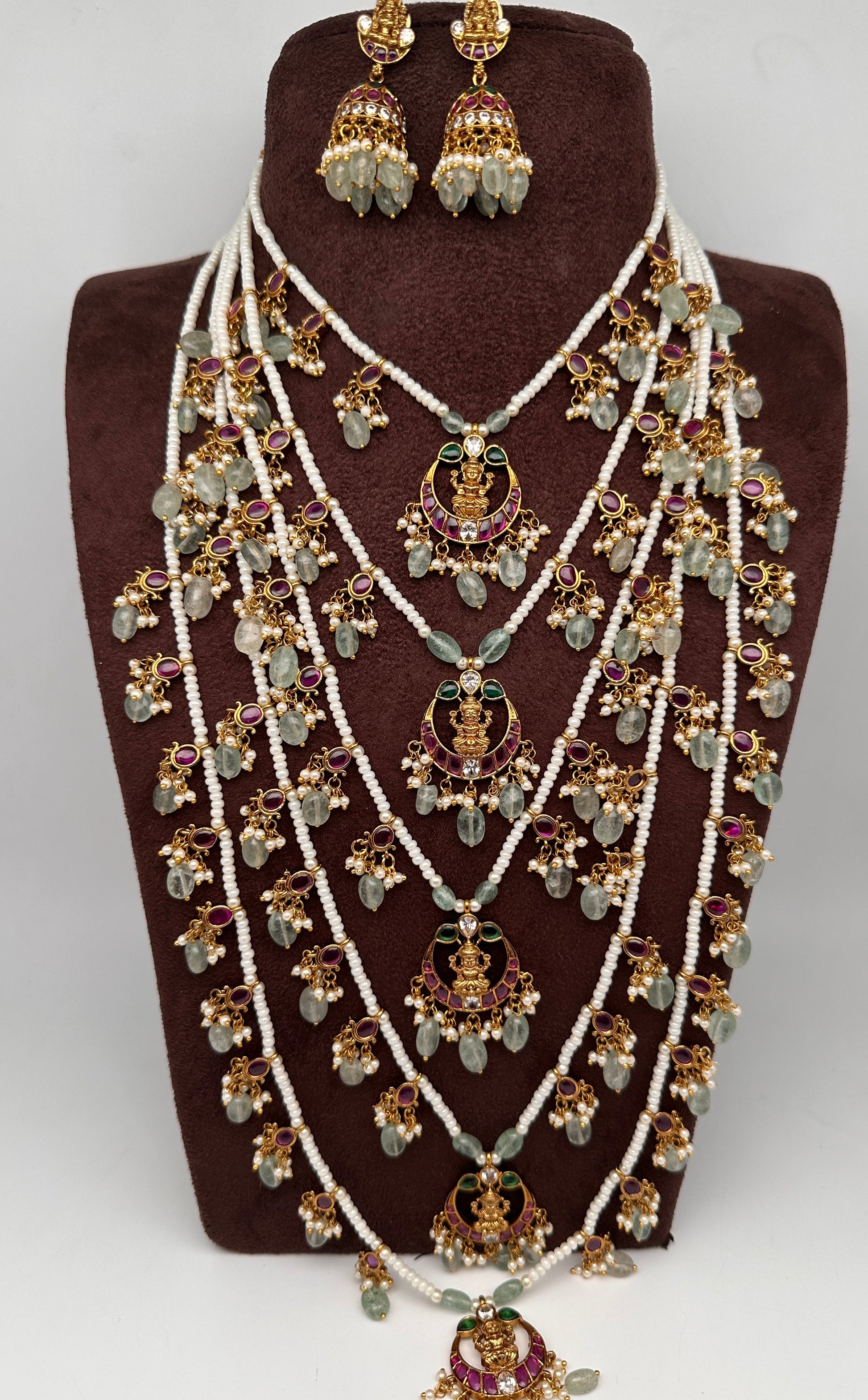 Multi layer Kemp Goddess Lakshmirls Panch Lada Necklace