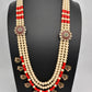 Multi layer Coral Pearl Teen Lada Necklace