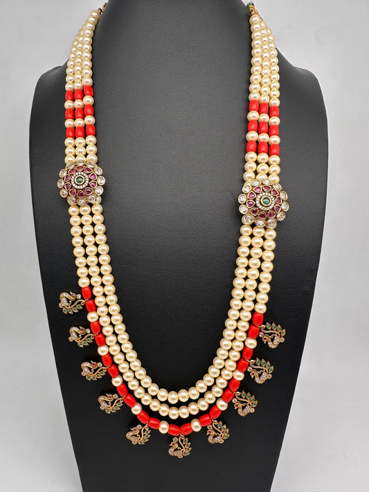 Multi layer Coral Pearl Teen Lada Necklace