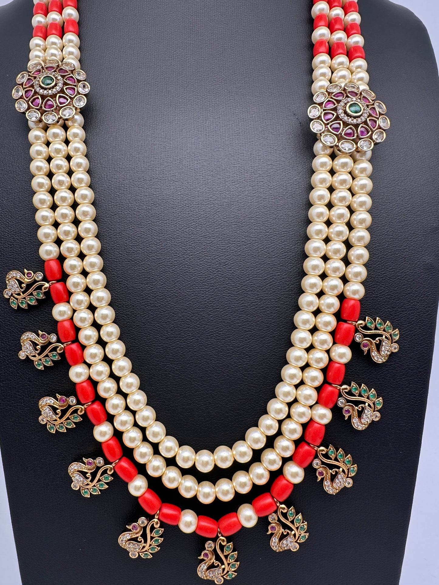 Multi layer Coral Pearl Teen Lada Necklace