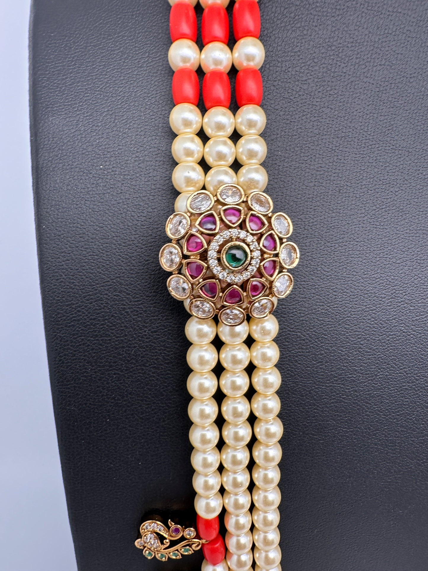 Multi layer Coral Pearl Teen Lada Necklace