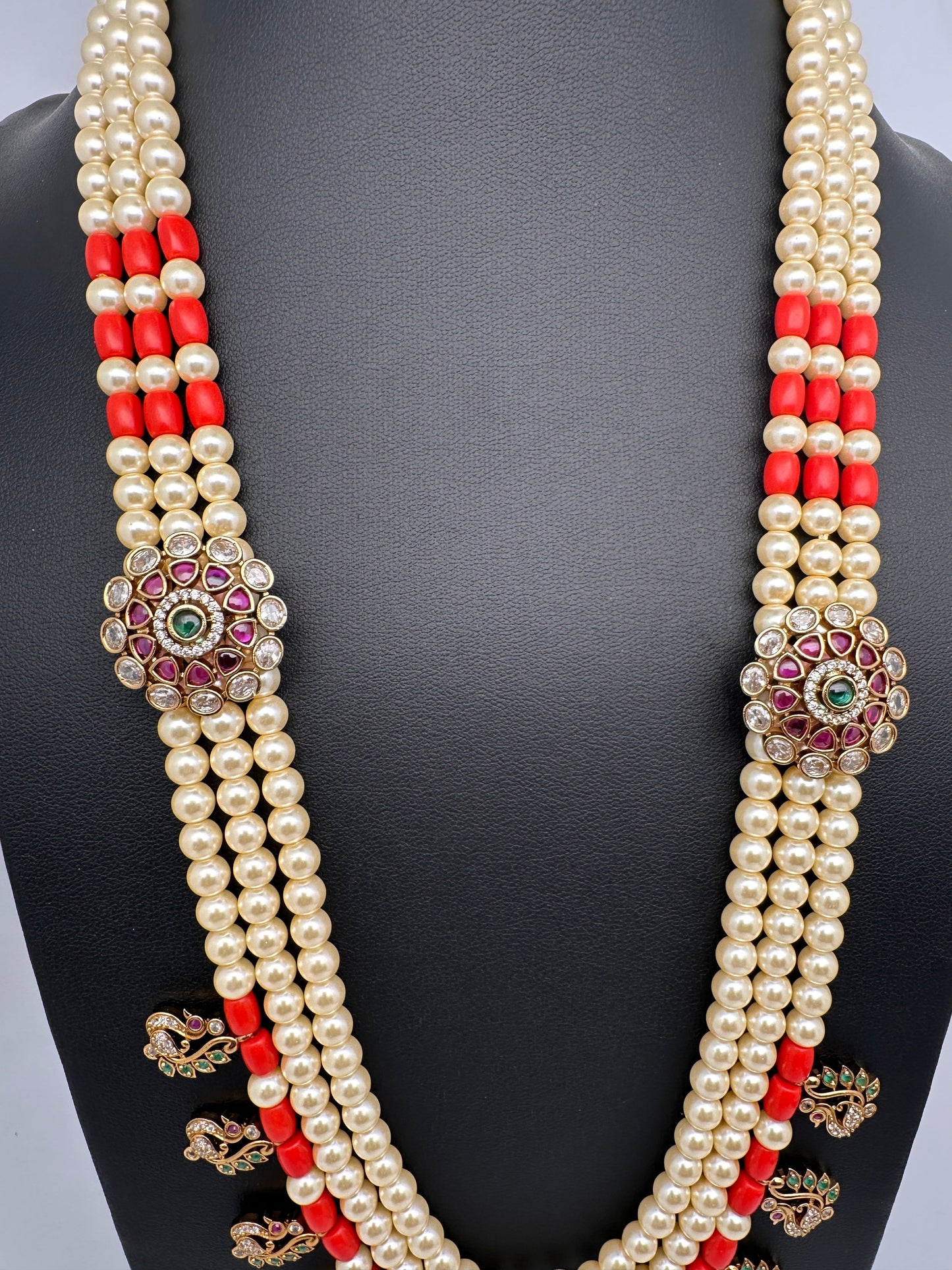 Multi layer Coral Pearl Teen Lada Necklace