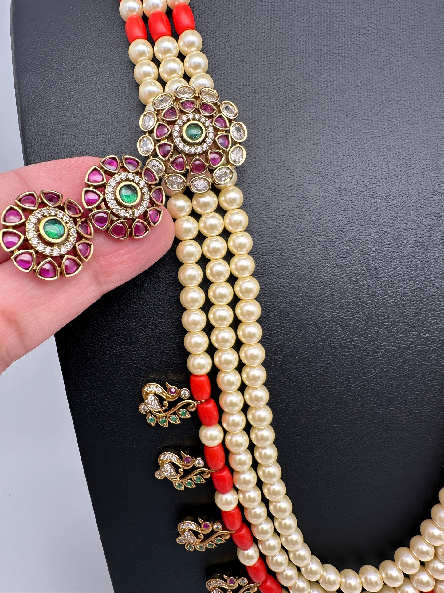 Multi layer Coral Pearl Teen Lada Necklace