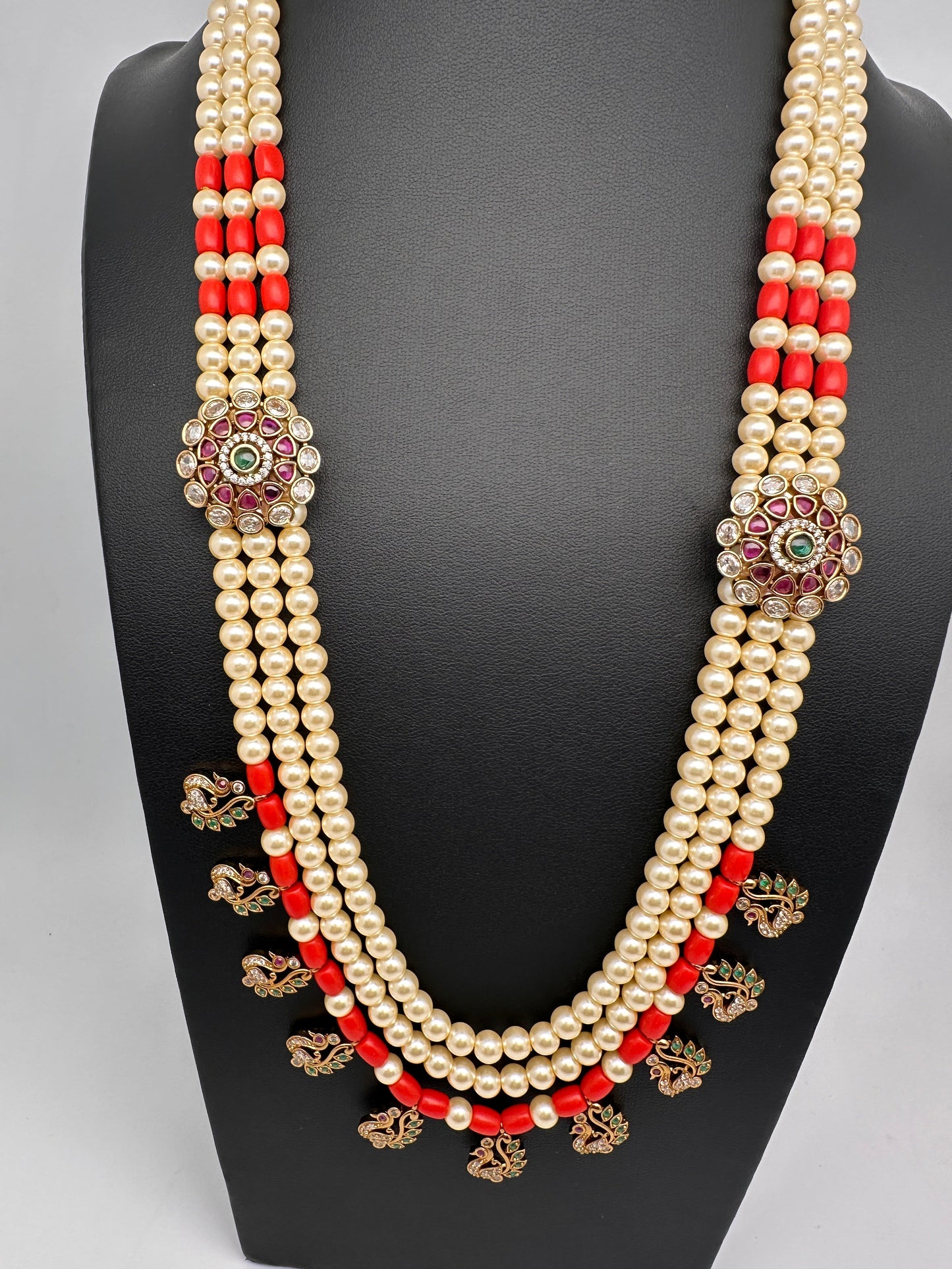 Multi layer Coral Pearl Teen Lada Necklace