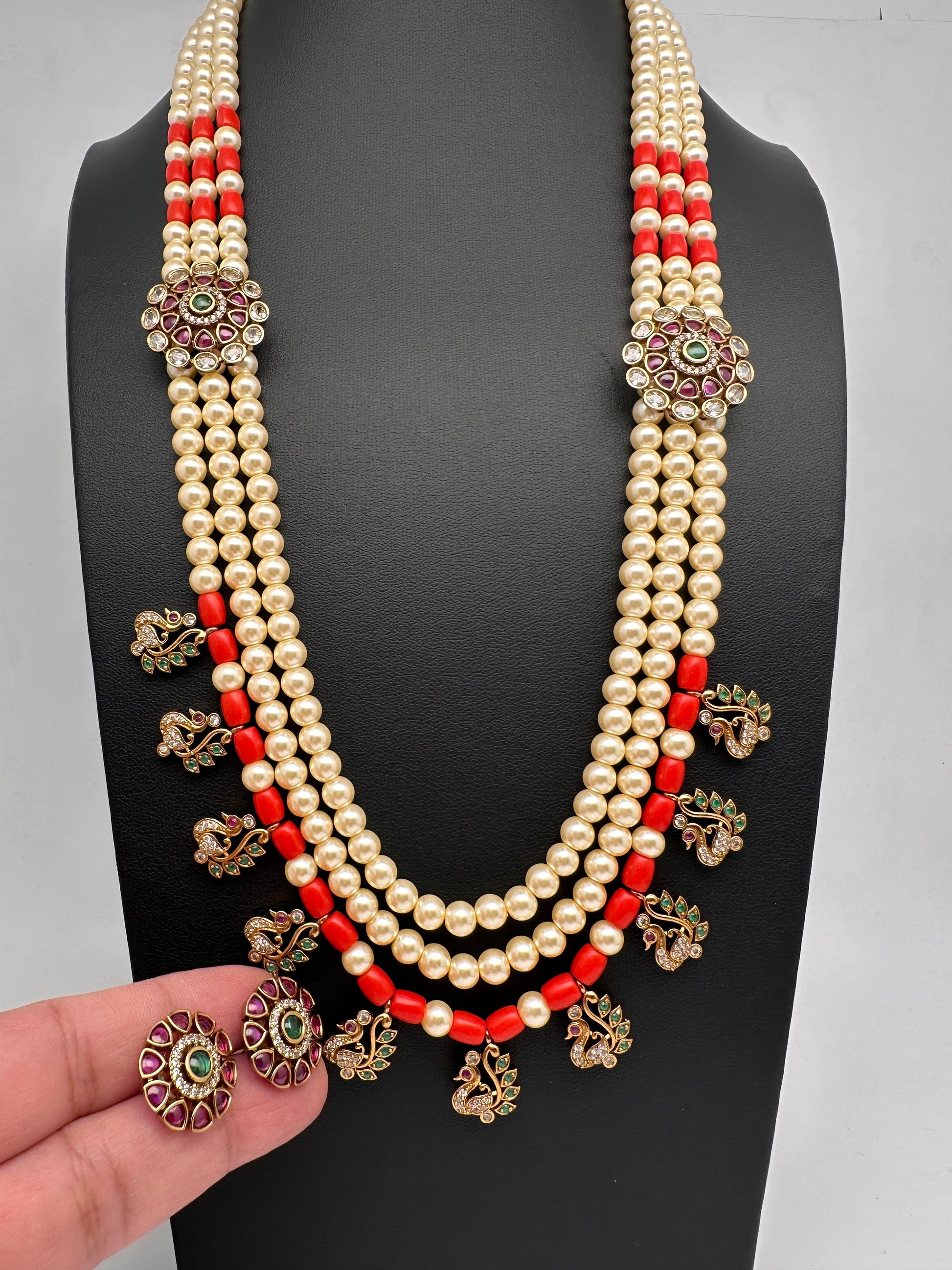 Multi layer Coral Pearl Teen Lada Necklace