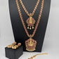 Goddess Lakshmi Red Stone CZ Long Short Combo Necklace Set