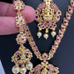 Goddess Lakshmi Red Stone CZ Long Short Combo Necklace Set
