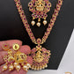 Goddess Lakshmi Red Stone CZ Long Short Combo Necklace Set