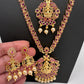 Goddess Lakshmi Red Stone CZ Long Short Combo Necklace Set