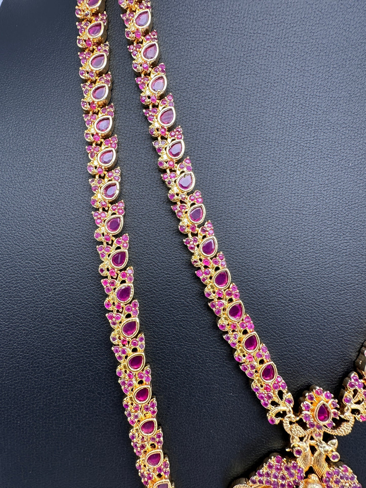 Goddess Lakshmi Red Stone CZ Long Short Combo Necklace Set