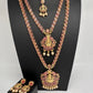 Goddess Lakshmi Red Stone CZ Long Short Combo Necklace Set