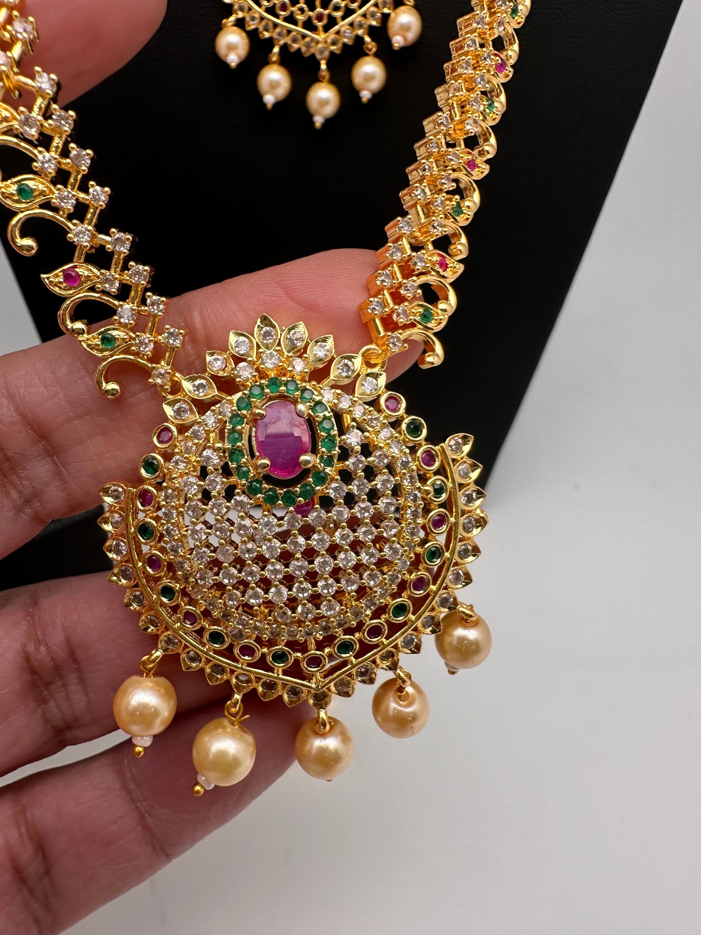 CZ Multi Stone Long Short Combo Necklace Set
