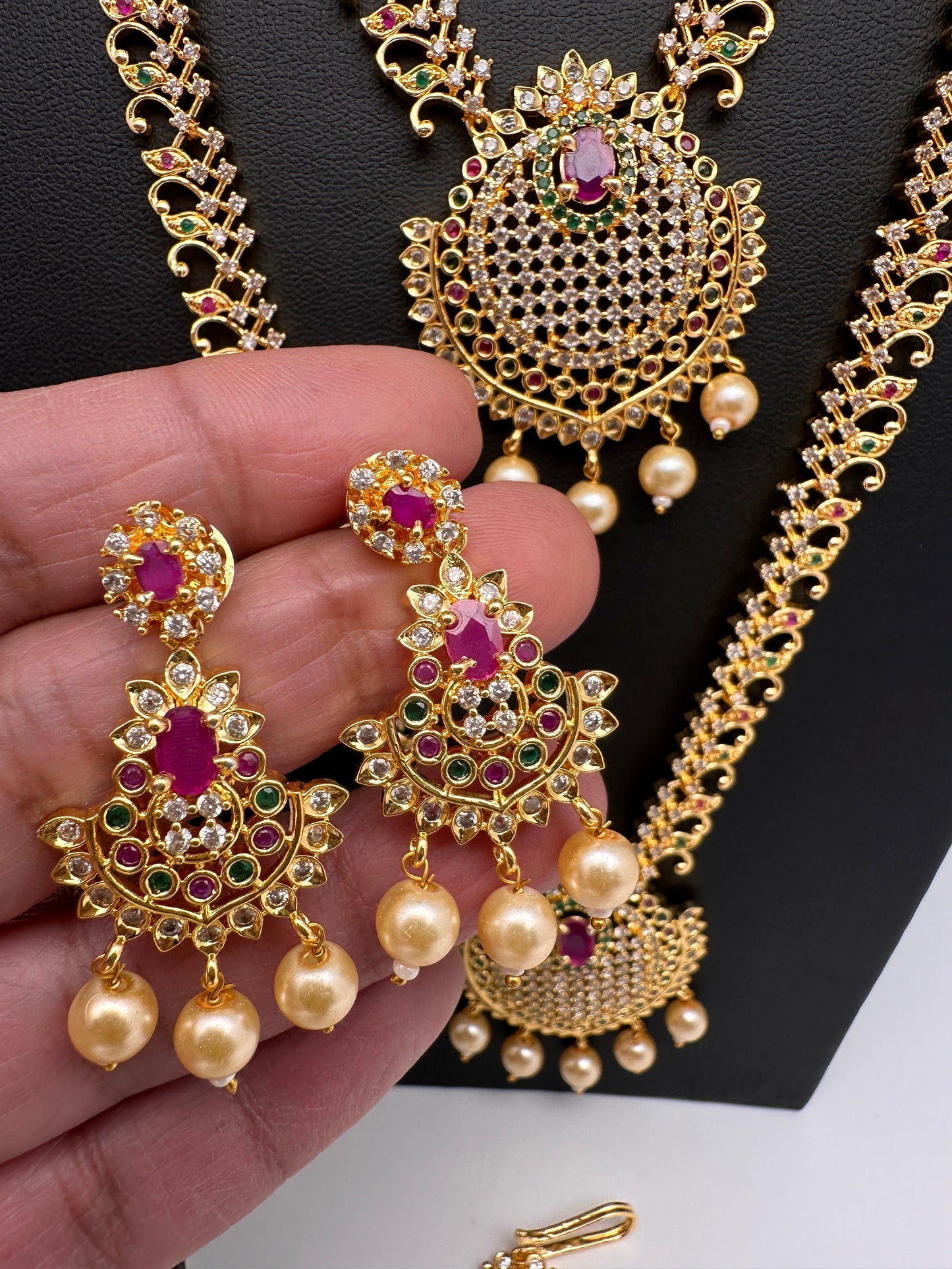 CZ Multi Stone Long Short Combo Necklace Set