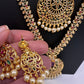 Peacock CZ Multi Stone Long Short Combo Necklace Set
