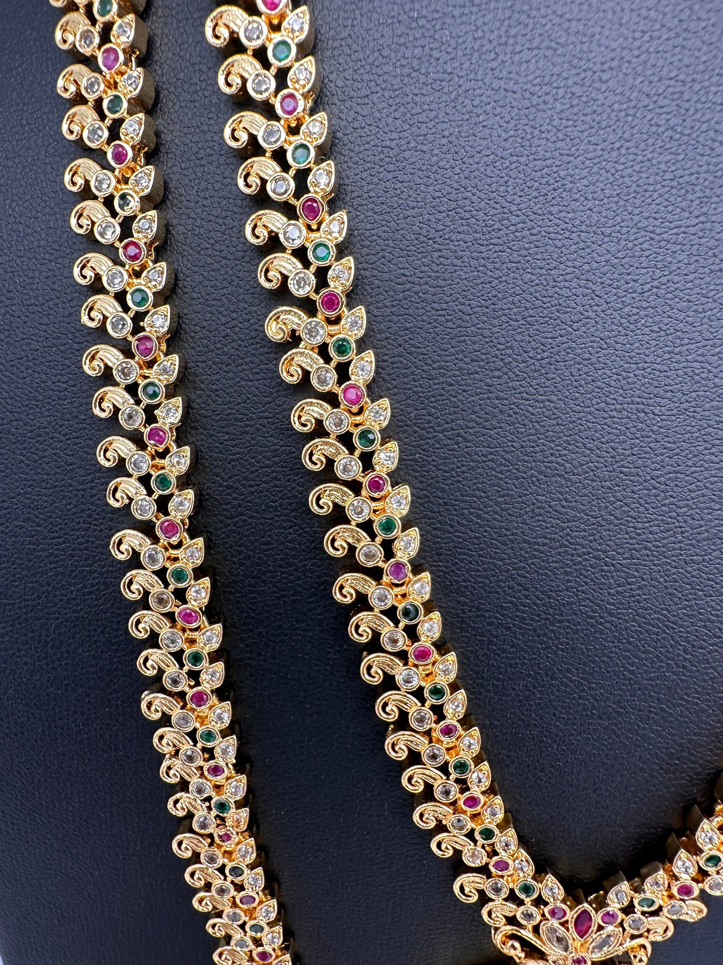 Peacock CZ Multi Stone Long Short Combo Necklace Set